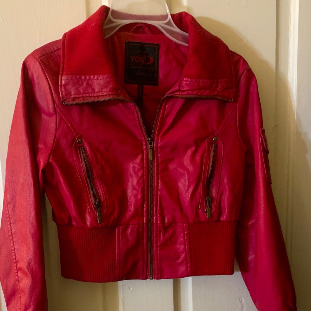 Red YOKI unique red leather Jacket from Girls Outerwear Collection SZ XL (18)